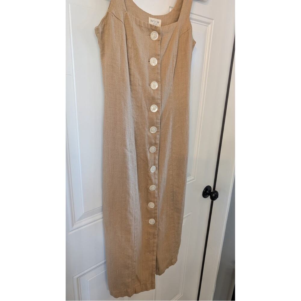 Harly Jae Provence Button Front Dress S 100% Linen Taupe Square Neck Midi Canada - Picture 4 of 9